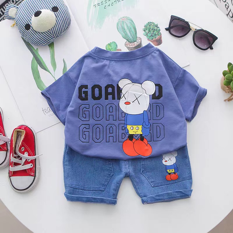Bộ Áo Thun Tay Ngắn In Hình Chuột Mickey Phối Quần denim Thời Trang Hàn Quốc Dành Cho Bé Trai/Bé Gái