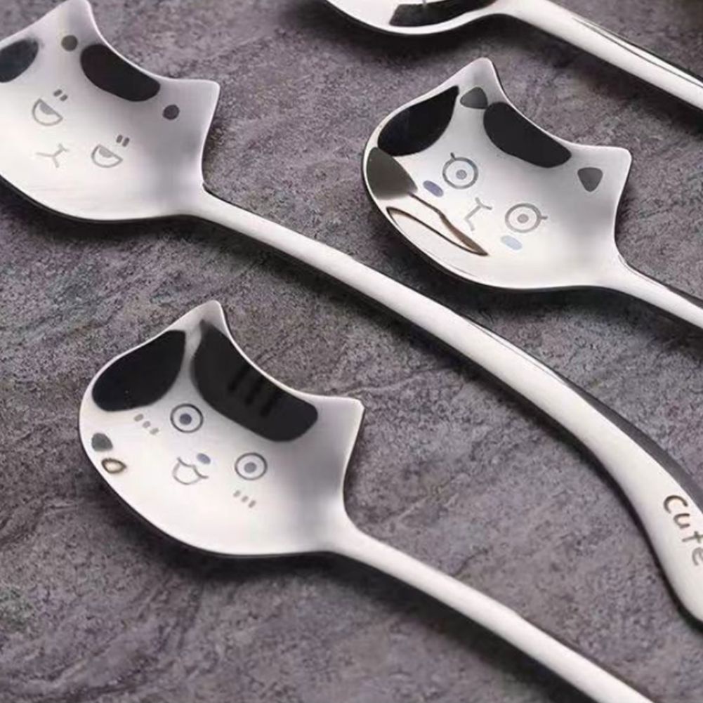 Muỗng Cà Phê Bằng Thép Không Gỉ Tay Cầm Gốm Hình Mèo Dễ Thương