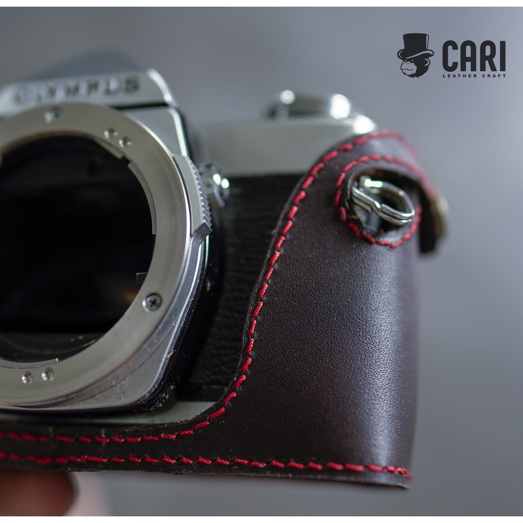 Bao da Halfcase máy ảnh film Olympus OM-1 OM-2 handmade từ da bò thật | Half case máy ảnh film Olympus