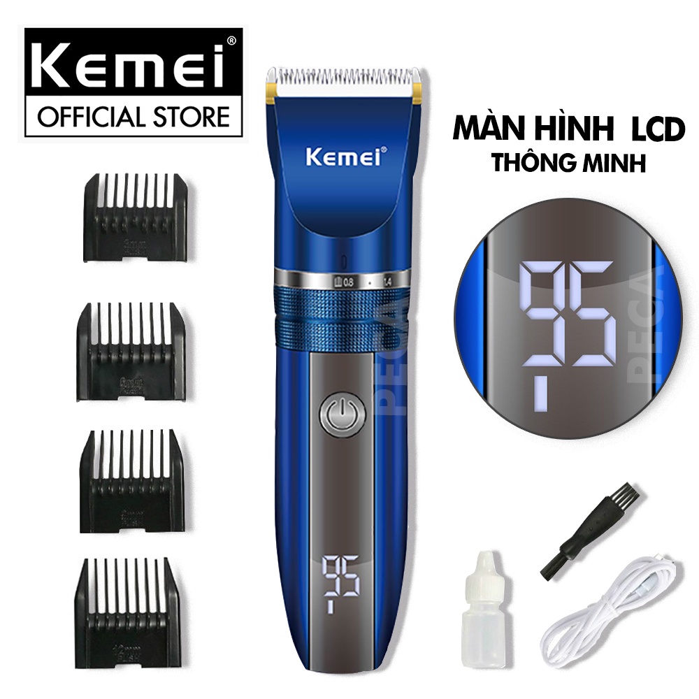 Tông đơ cắt tóc không dây Kemei KM-1085/1086 màn hình LCD hiện pin thông minh dùng cho cá nhân và gia đình chính hãng