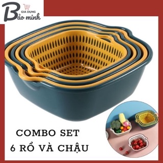Combo Set 6 Rổ nhựa chữ nhật đựng đồ kèm chậu