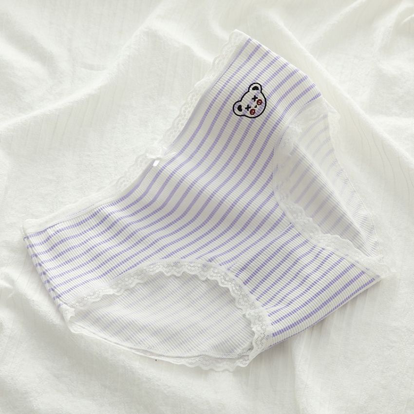 Quần lót nữ, quần lót Cotton viền ren gân tăm kháng khuẩn hoạ tiết viền ren sexy điệu đà - L167