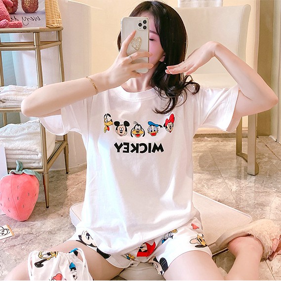 Đồ Bộ Nữ Cộc Tay Áo Trắng Bộ Mặc Nhà Họa Tiết Nhân Vật Dễ Thương BC03 | BigBuy360 - bigbuy360.vn