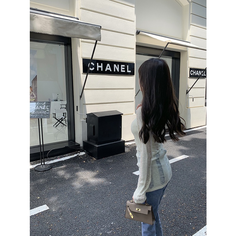 Cocory vn Áo Dệt Kim Tay Dài Dáng Ôm Khoét Lỗ Thời Trang Quyến Rũ Cho Nữ