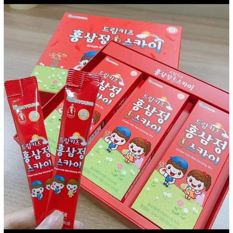 Nước Uống Hồng Sâm Dream Kids Red Ginseng Sky Hộp 30 gói x 10ml - Hàn Quốc giúp bé ăn ngon hơn, bé không còn lười ăn