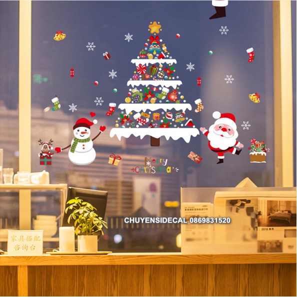 Decal trang trí tường Noel - Cây Thông Họa Tiết Nhiều Phụ kiện đáng yêu
