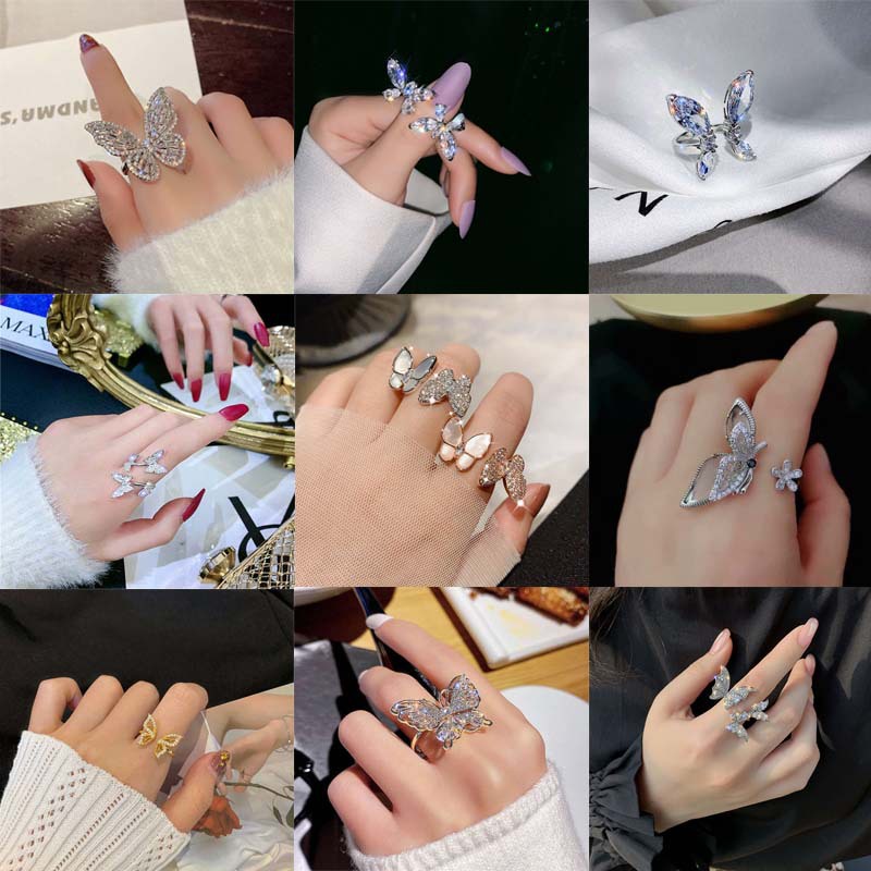 Nhẫn Mạ Vàng 14K Hình Bướm Đính Đá Thời Trang Cho Nữ