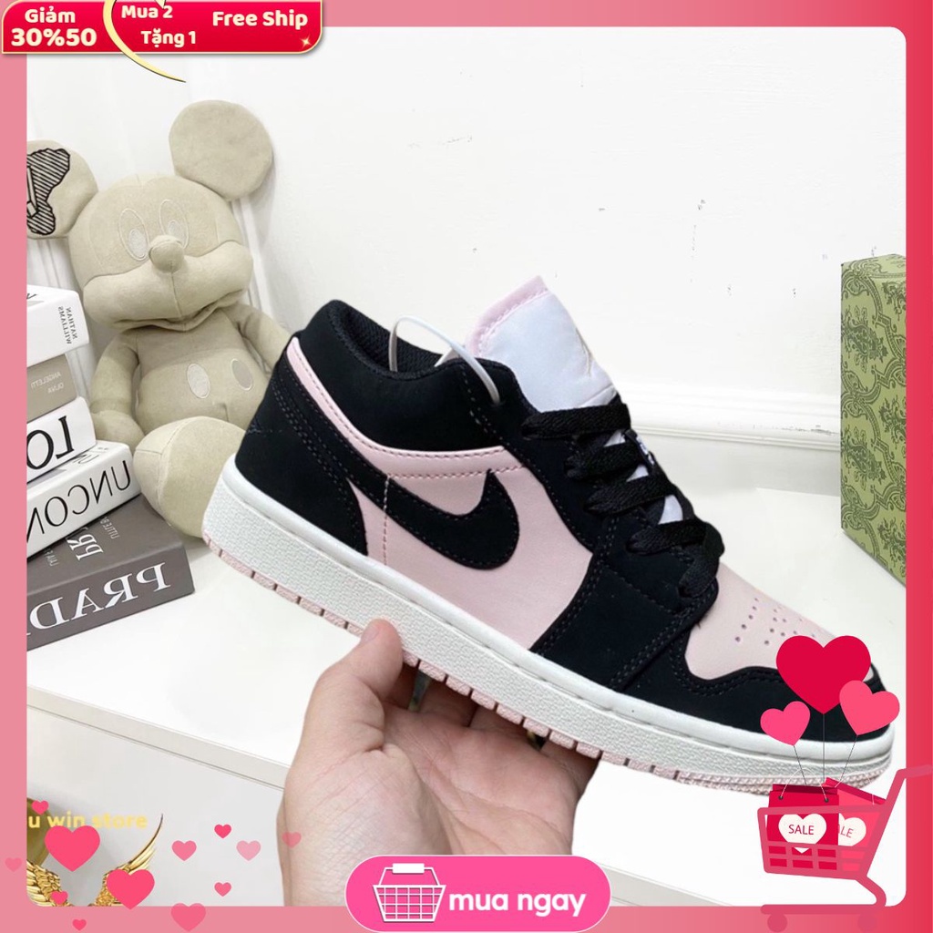 Giày 𝐉𝐨𝐫𝐝𝐚𝐧 1 hồng đen nữ, Giày thể thao JD 1 cổ thấp Black Guava Ice hồng đen bản đẹp full box bill