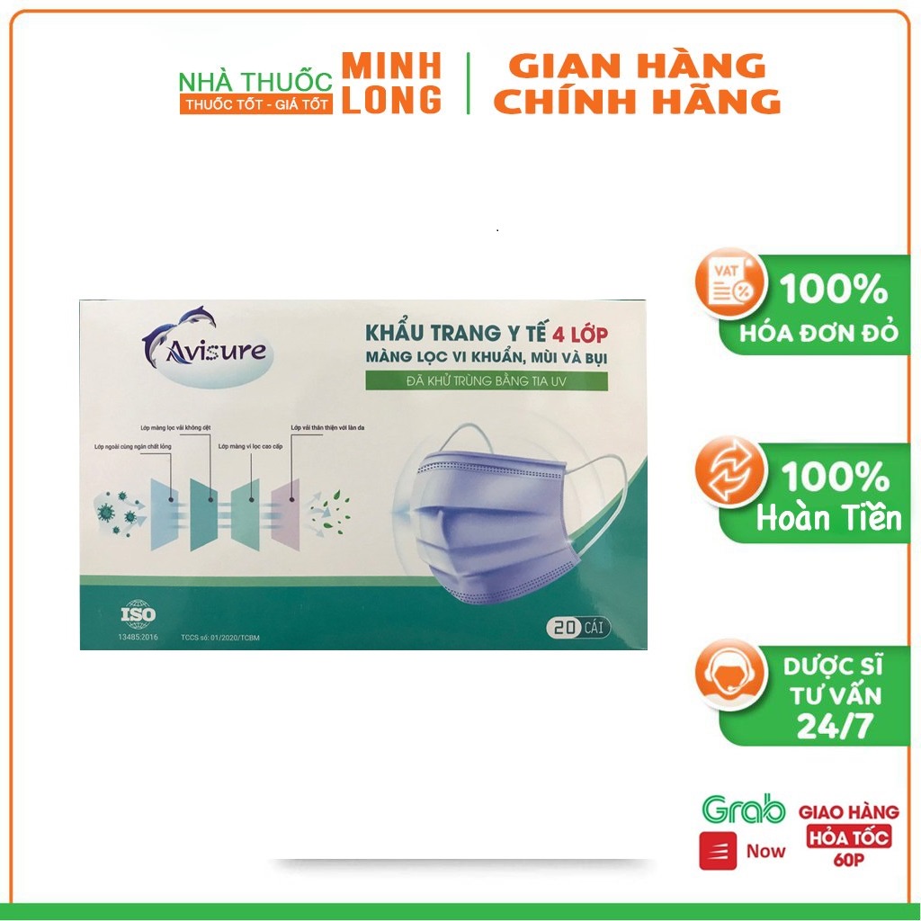 2 chiếc khẩu trang y tế 4 lớp khử khuẩn Avisure