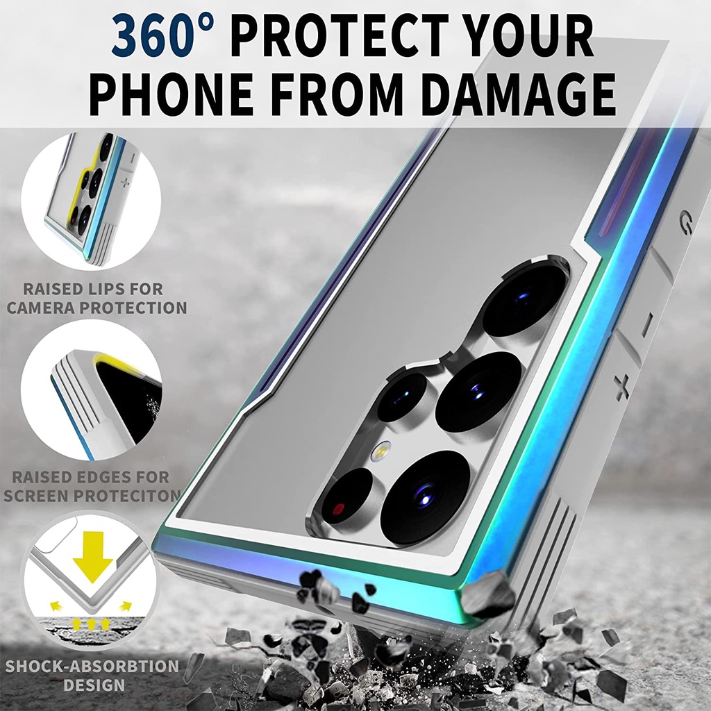 Ốp Điện Thoại TPU + PC Trong Suốt Viền Nhôm Kiểu Quân Đội Cho Samsung Galaxy S23 Ultra S22 Ultra S23 Plus S22