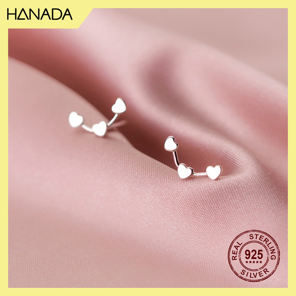 Bông Tai Bạc 925 Hanada 0615 Ba Trái Tim Nhỏ B6