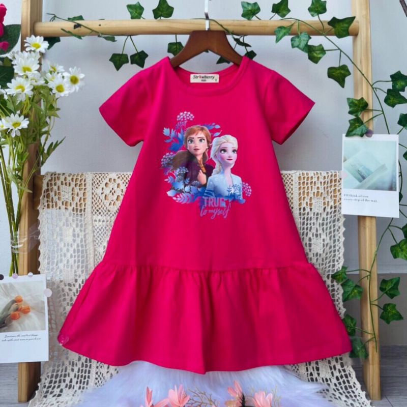 Váy Đầm thun Bé Gái công chúa Elsa Anna Frozen 2 đầm Elsa cho bé gái cotton 4 chiều mềm mát Size 2-9