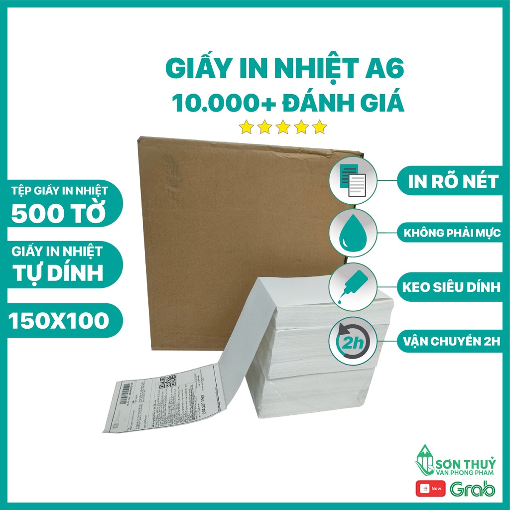 COMBO 10 Tệp Giấy in Nhiệt Decal A6 - 100x150mm Tệp 500 Tem Sẵn Lớp Keo Tự Dán - In Bill Đơn Hàng Shopee TMĐT - 10 Tệp