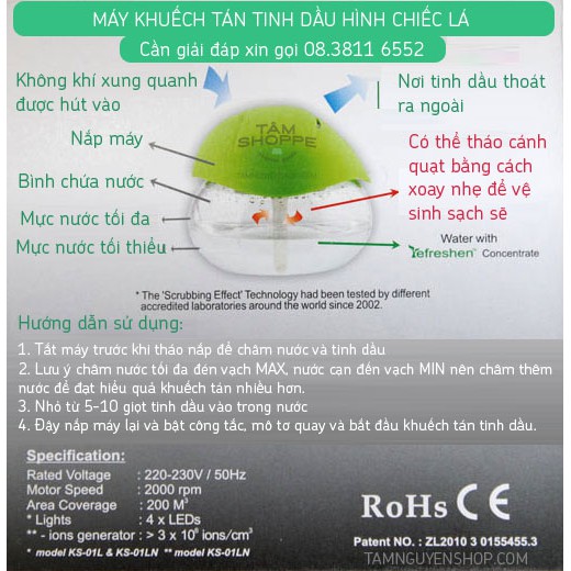 [TẶNG TD] COMBO MÁY KHUẾCH TÁN CHIẾC LÁ REFRESHEN + 01 TINH DẦU 10ML