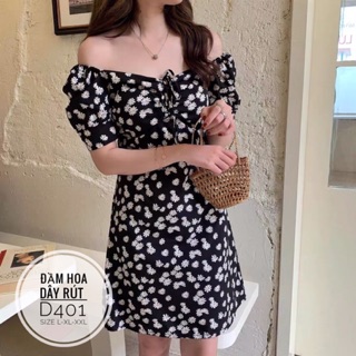 Đầm hoa dây rút D401