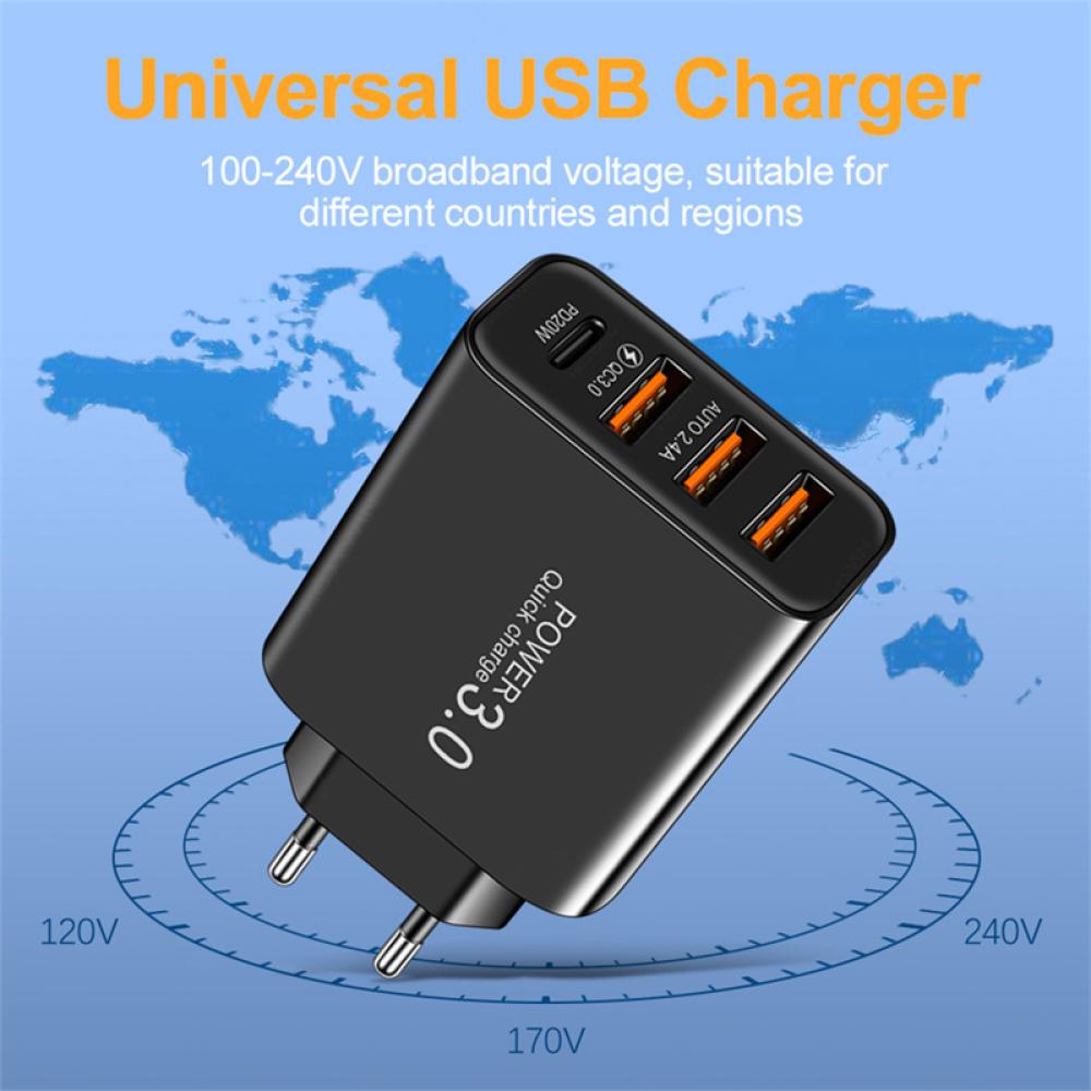 Cốc Sạc Nhanh 3 Cổng USB + PD QC3.0 Type-C 3 Giao Diện USB 5V / 3.5A 9V / 2A 12V / 1.5A K3O7