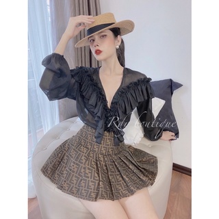 Set bodysuit bèo mix chân váy