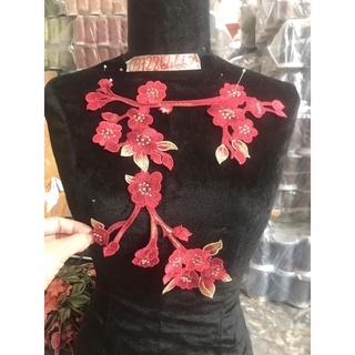 Cành hoa mai thêu chỉ lụa