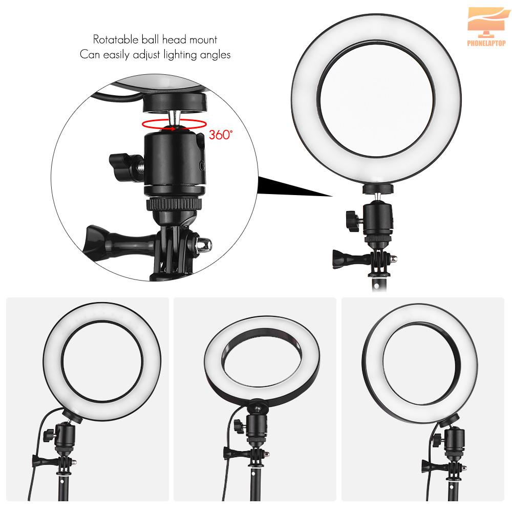 Lapt 8 Inch Desktop Mini LED Video Ring Light Lamp Dimmable 3 Lighting Modes USB Powered with Telescopic Light Stand Mini Desktop Tripod for Network Broadcast Selfie Facial Makeup