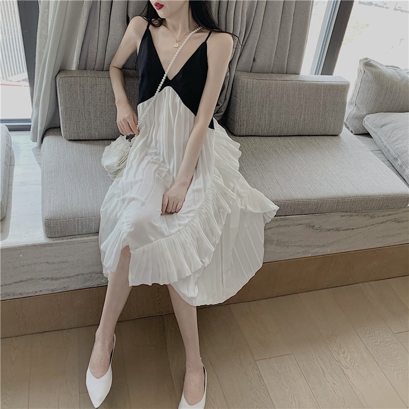JANE'S Jumsuit hai dây xếp li mỏng tông Trắng- đen sang trọng chất siêu đẹp C067