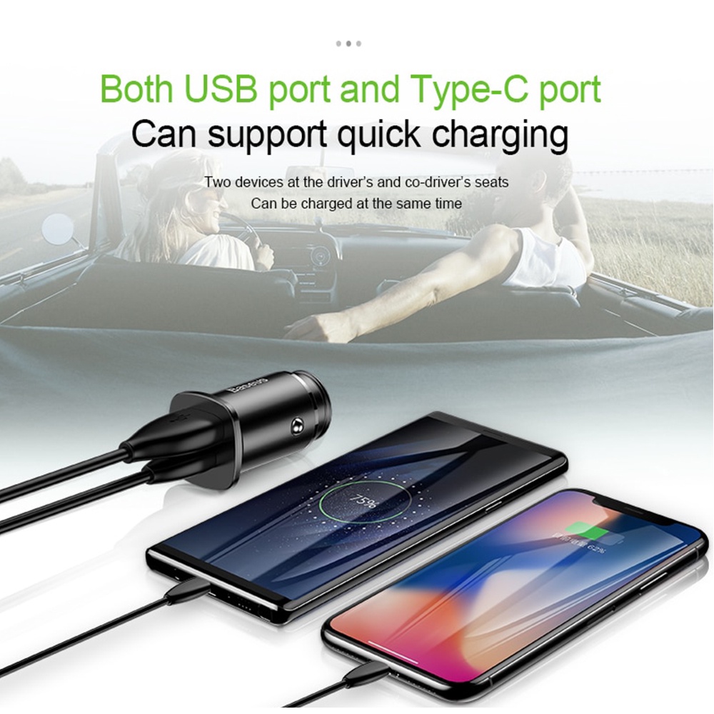 Tẩu sạc trên ô tô Baseus 2 cổng (USB + USB) sạc nhanh Q.C 4.0 30W cho điện thoại, Iphone 11 Pro Max - Bảo hành 12 Tháng