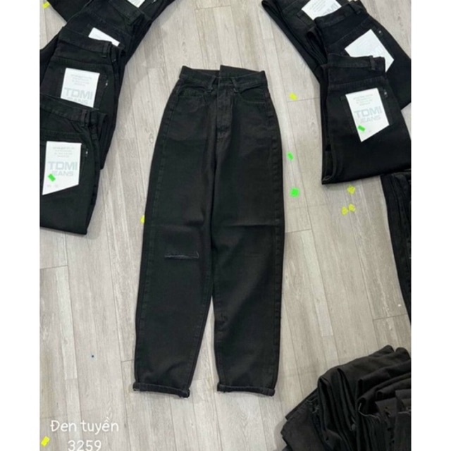 Quần jean baggy nữ lưng cao màu đen 1 sọc cá tính