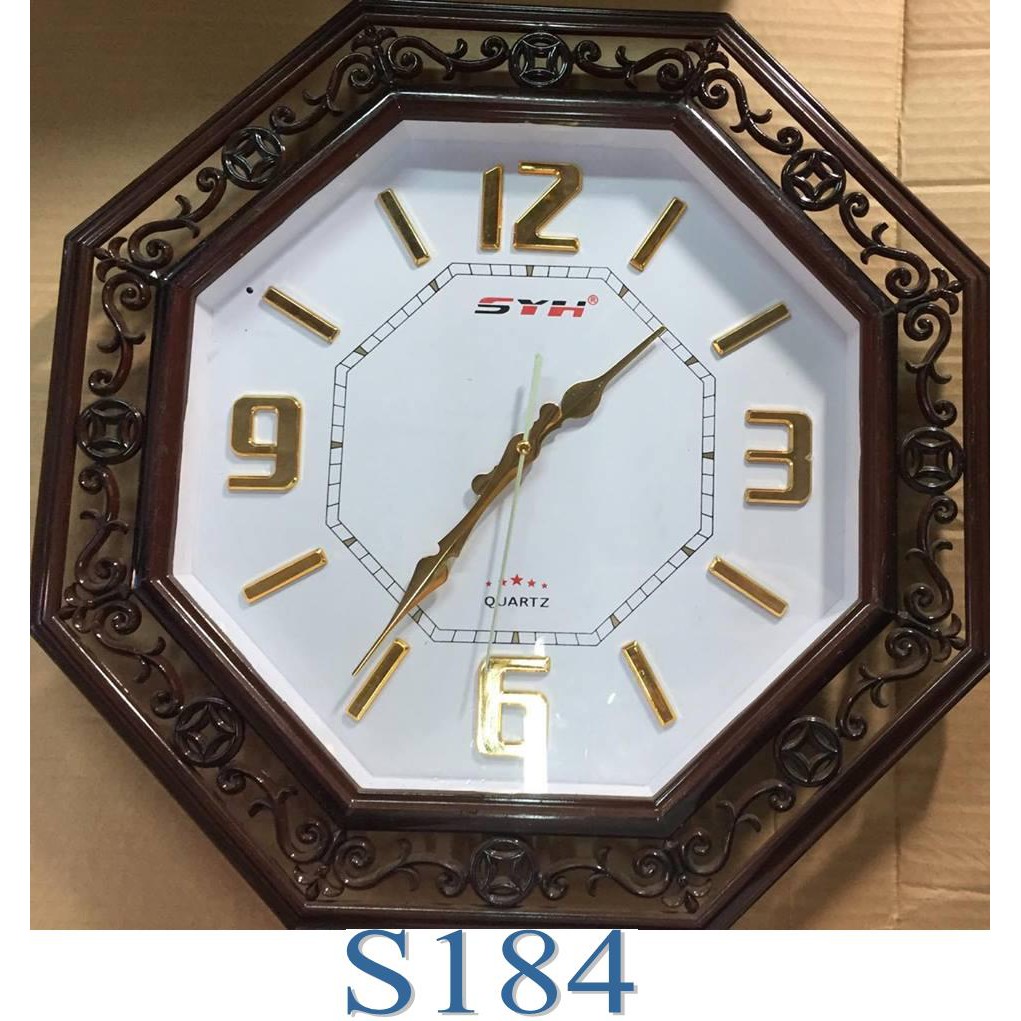 [CỰC ĐẸP] Đồng hồ treo tường bát giác viền hoa văn giả gỗ cực sang trọng - Bảo hành 12 tháng đổi mới - S184