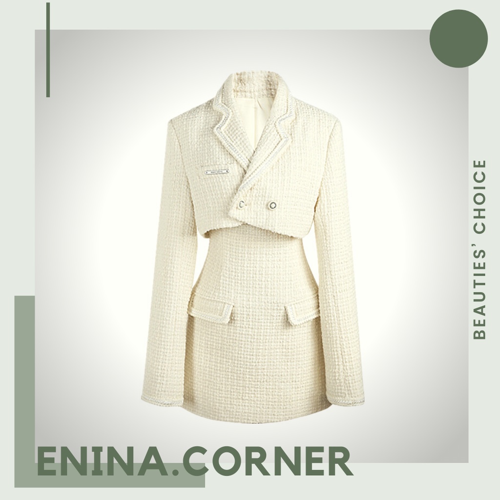 Set váy cúp ngực áo dạ tweed nữ tính sang trọng S47 ENINA (có lẻ)