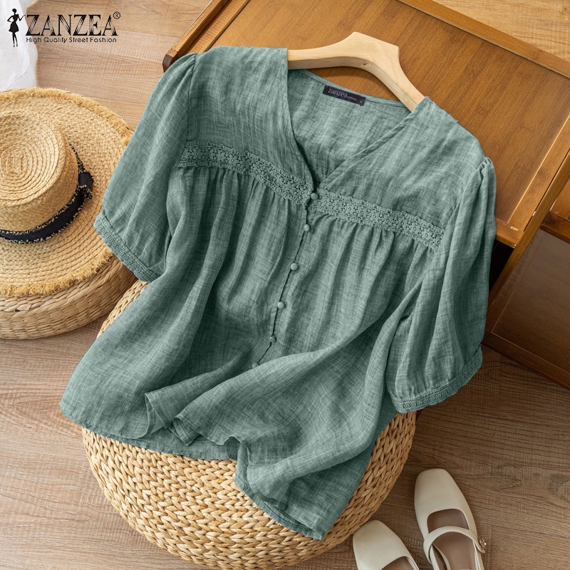 Áo ZANZEA tay lỡ cổ chữ V thời trang quyến rũ cho nữ