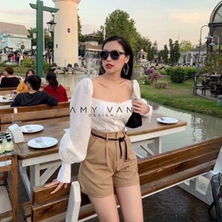 ❤️ set áo sơ mi tay phồng + quần,kèm nịt
