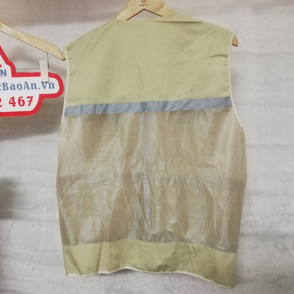 Áo gile túi hộp vải lưới màu vỏ gừng có phản quang hàng xuất khẩu