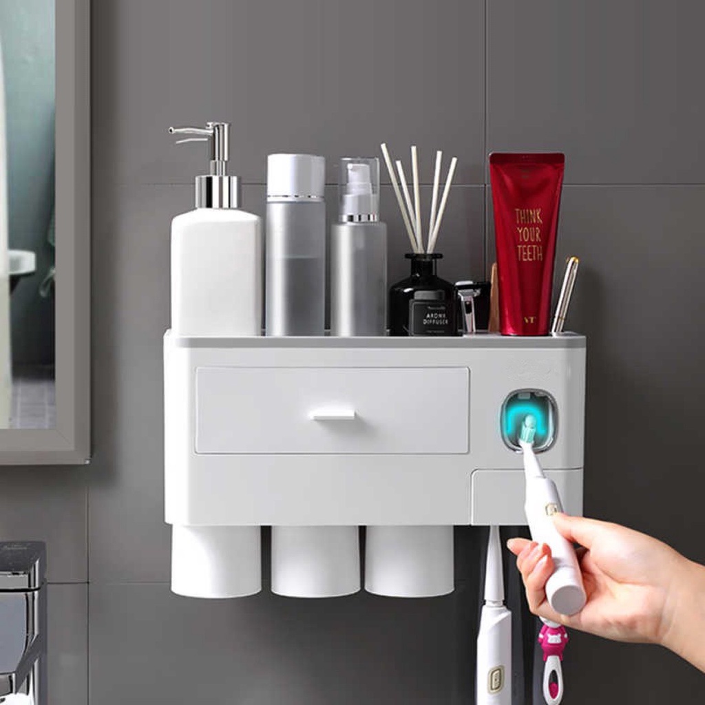 Giá treo bàn trải nhả kem đánh răng 2,3,4 cốc OENON tặng kèm miếng dán tường cực chắc