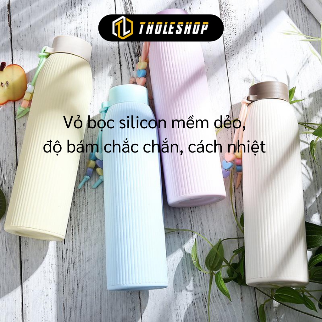 Bình Giữ Nhiệt - Bình Đựng Nước Thủy Tinh Trong Suốt 400ml, Vỏ Bọc Silicon 7190