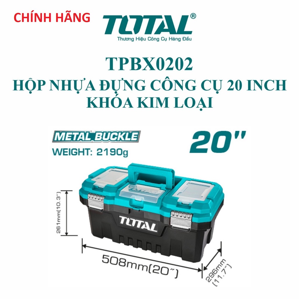 ĐỒ NGHỀ TOTAL Hộp nhựa đựng công cụ 20 inch khóa kim loại TPBX0202