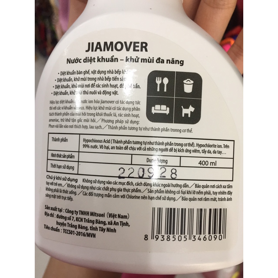 Nước diệt khuẩn - khử mùi đa năng Jiamover 400ml