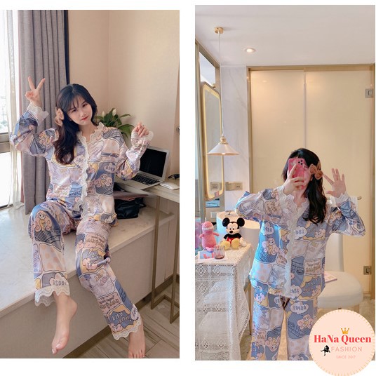 [Sẵn Hàng] Bộ đồ ngủ lụa nữ dài tay phối ren Pijama thu đông phong cách Hàn Quốc 2021 | BigBuy360 - bigbuy360.vn