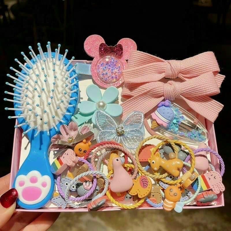 Sét dây chun buộc tóc, kẹp tóc kèm lược xinh xinh cho bé