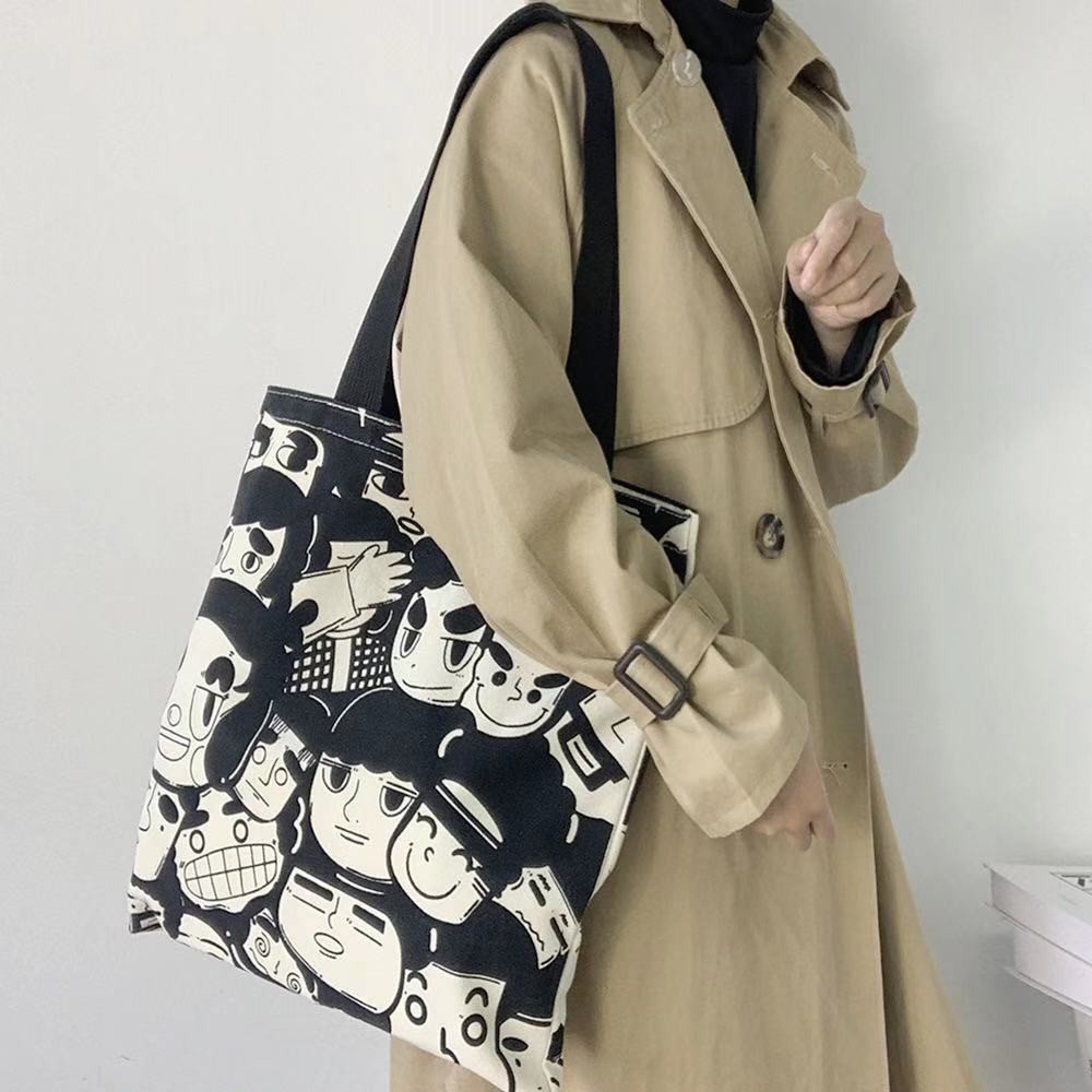 Túi Xách Canvas Ngăn Rộng Họa Tiết Graffiti Dễ Thương Dành Cho Nữ | BigBuy360 - bigbuy360.vn