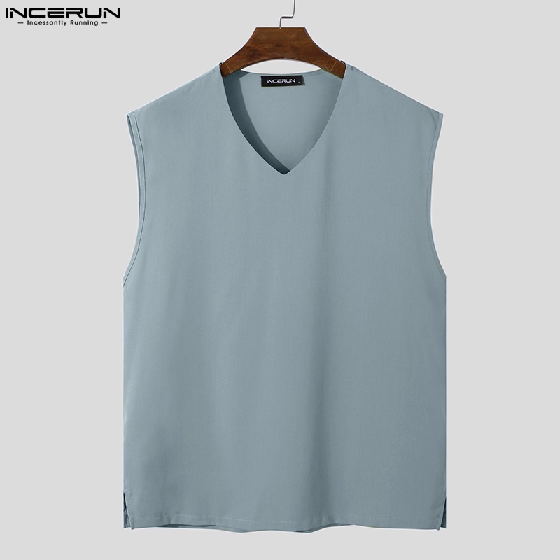 Áo sơ mi nam INCERUN không tay cổ chữ V màu trơn thời trang có 3 màu phong cách Hàn Quốc