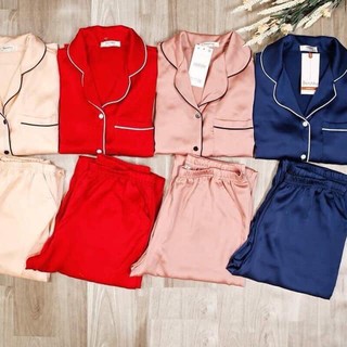 [ Rẻ  Vô Địch] BỘ PIJAMA NƠ PHI LỤA TAY NGẮN QUẦN DÀI