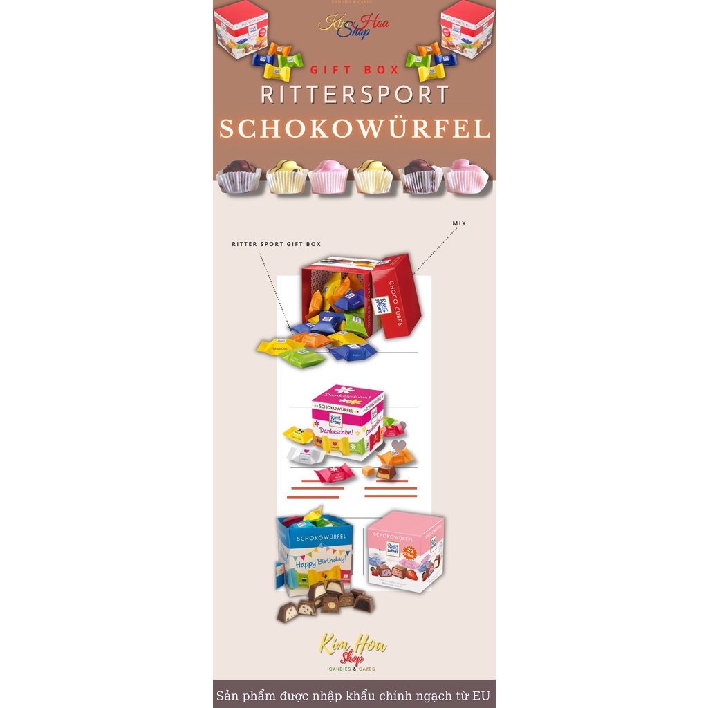 GIFT BOX hộp quà tặng SÔ-CÔ-LA tổng hợp RITTER SPORT Schokowürfel EU - MADE IN GERMANY