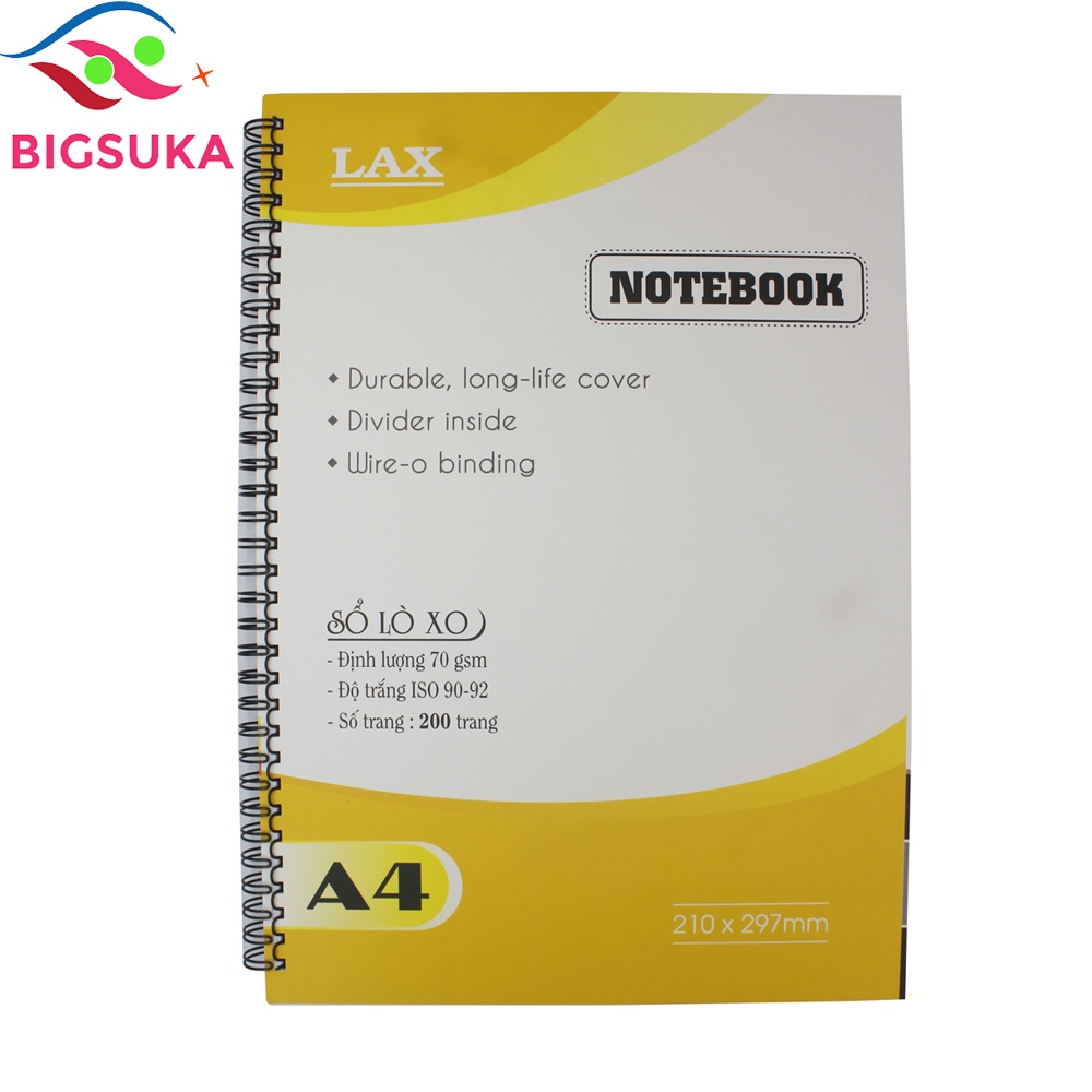 Sổ lò xo A4 kẻ ngang 200 trang LAX - Sổ ghi chép cầm tay tiện lợi BIGSUKA