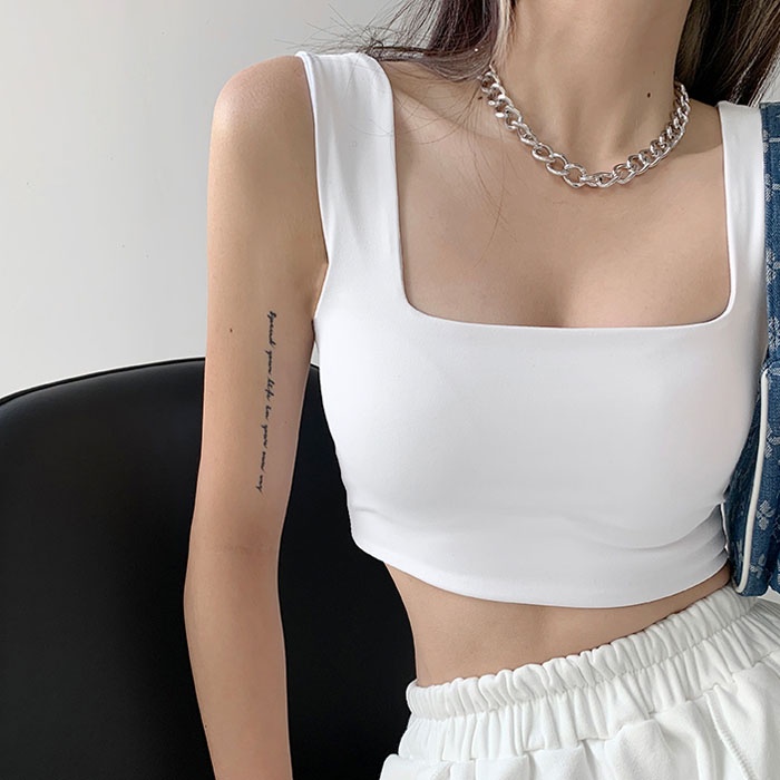 Áo croptop hai dây cổ vuông KYUBY Áo hai dây bản to dáng croptop