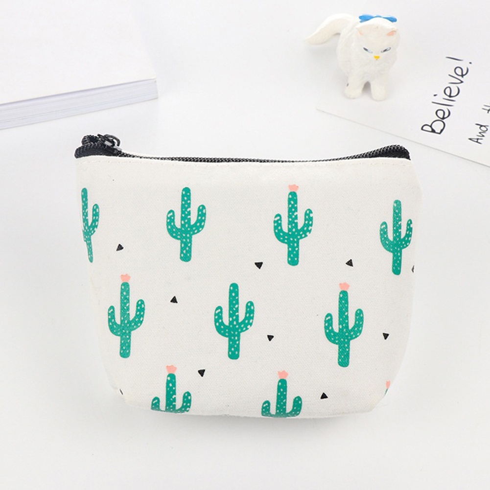Ví Nhỏ Đựng Tiền Bằng Vải Canvas In Họa Tiết Xương Rồng Xinh Xắn