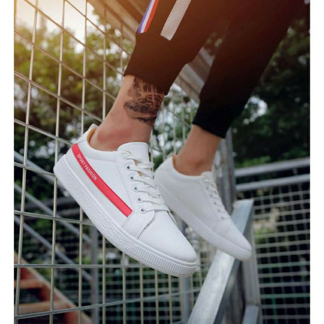 🔜 Giày Thể Thao Sneaker Da Nam G4 SPORT FASHION ( TRẮNG KẺ ĐỎ  ) Mẫu mới Hot Trend phong cách Korea