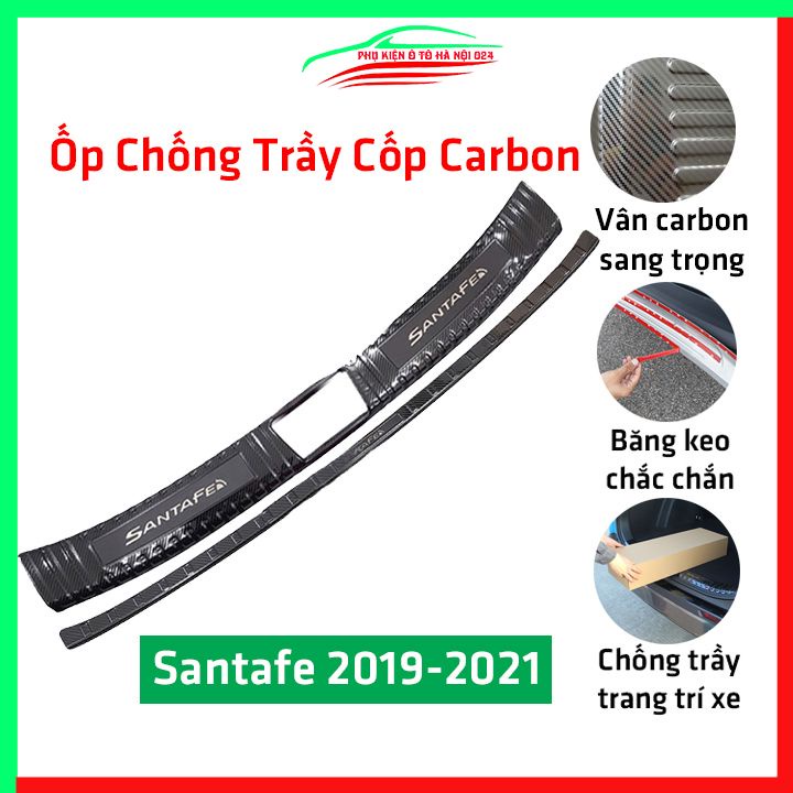 Ốp chống trầy cốp Santafe 2019-2021 cacbon sáng bóng