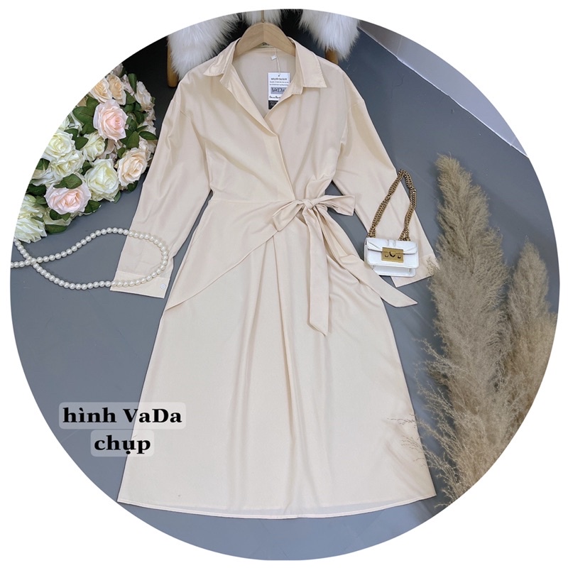Váy Đầm kiểu cổ sơ mi dáng dài cột eo màu Kem nhẹ nhàng đi làm , dự tiệc xinh iu -Thời Trang VADA (VD122) | BigBuy360 - bigbuy360.vn