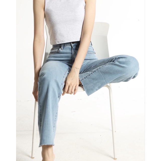 QUẦN JEANS ỐNG ĐỨNG LƯNG CAO CO DÃN - XANH NHẠT/ĐẬM