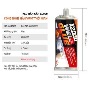 Keo gắn sắt X2000 dán sắt thép kim loại nhựa đa năng siêu dính hàn gắn mọi vết nứt