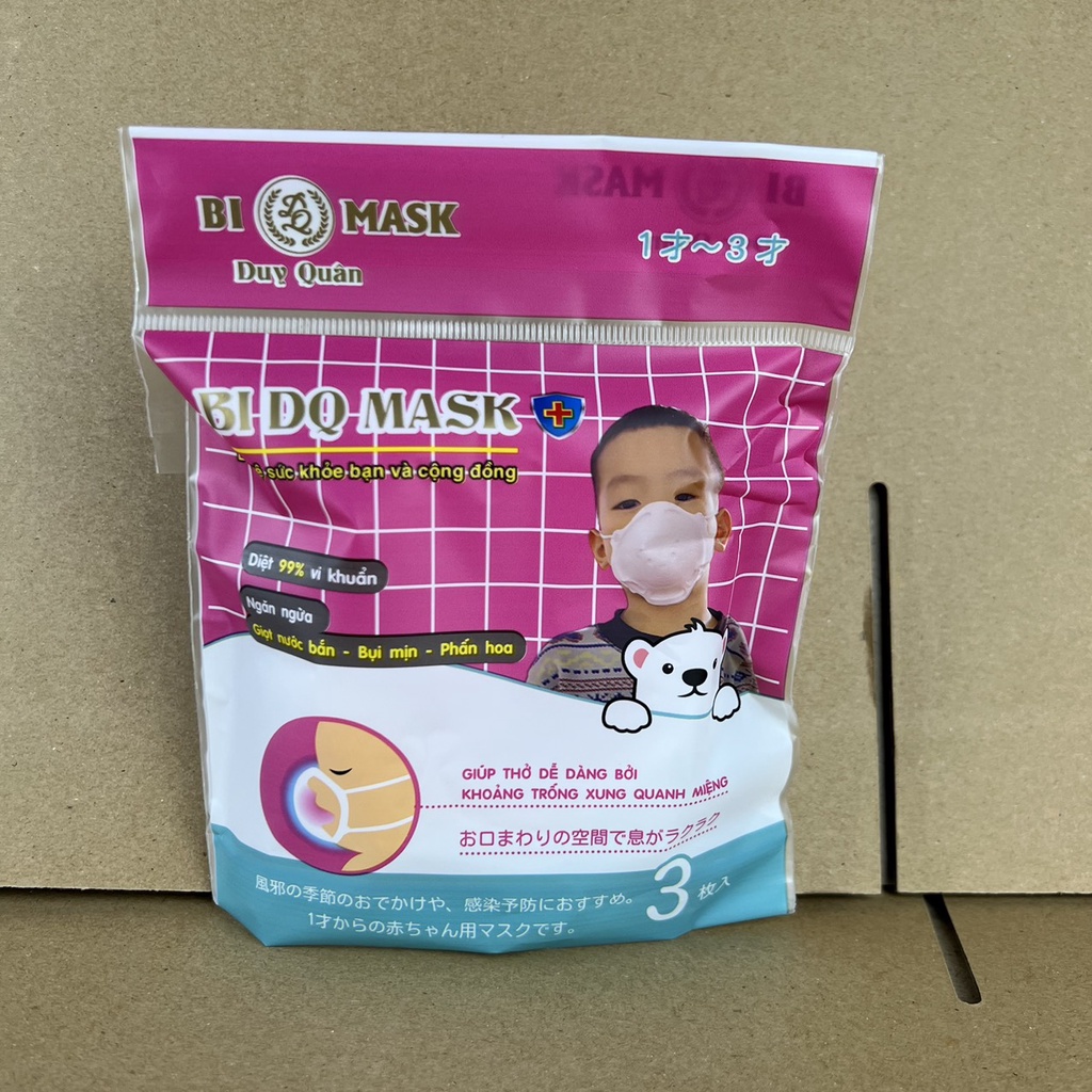 [Bé 0-3 Tuổi ] 36C Một Thùng Khẩu Trang Gấu Sơ Sinh DQ Mask Kids Y Tế Duy Quân Xuân Lai Chất Dày Dặn Quai Bền Dáng Đẹp